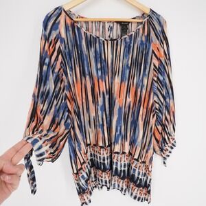 Ali Miles Tunic Top Womens 2X Multicolor Artsy Slit Sleeve Tie Cuff Lightweight